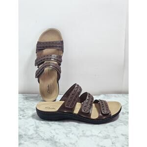 NEW Clarks Collection Sz 11 Leather Slide Sandals Laurieann Cove Dark Tan Brown